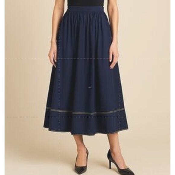 J.Crew Midi Skirt WMNS 20 Plus Navy Contrast Stitch Cotton Poplin Elastic Waist - Picture 2 of 7